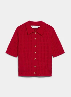 100% cotton openwork shirt-collar cardigan