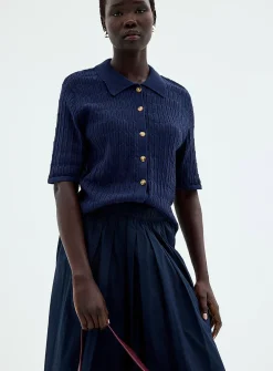100% cotton openwork shirt-collar cardigan