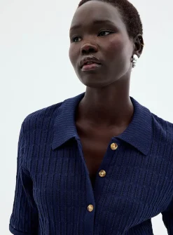 100% cotton openwork shirt-collar cardigan