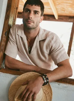 100% European linen Johnny collar shirt
