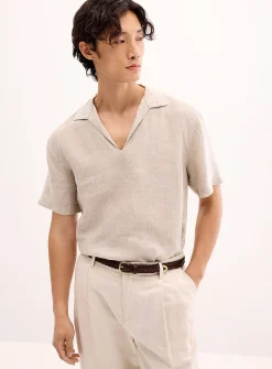 100% European linen Johnny collar shirt