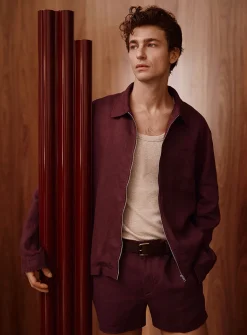 100% European linen zipped overshirt