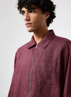 100% European linen zipped overshirt