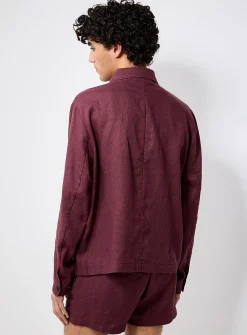 100% European linen zipped overshirt