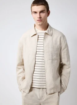 100% European linen zipped overshirt