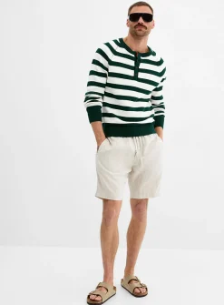 100% linen elastic-waist Bermudas