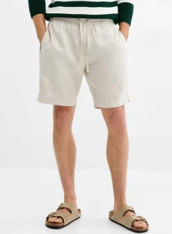 100% linen elastic-waist Bermudas