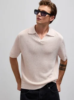 100% linen knit Johnny collar polo