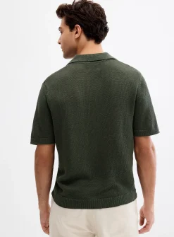 100% linen knit Johnny collar polo