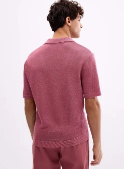 100% linen knit Johnny collar polo