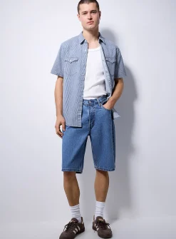 469 medium-blue jean Bermudas