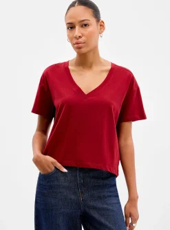 100% organic cotton boxy V-neck T-shirt