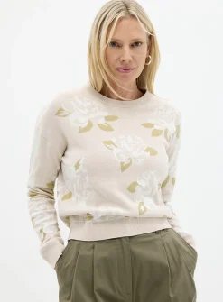 100% reprocessed cotton floral jacquard sweater