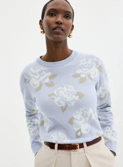 100% reprocessed cotton floral jacquard sweater