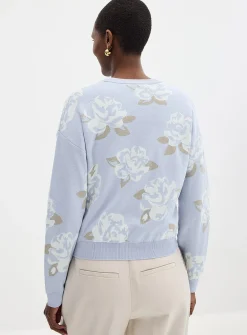 100% reprocessed cotton floral jacquard sweater