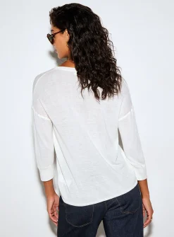 3/4 sleeves sheer knit Henley sweater