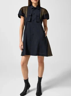 100% wool flared shirt dress