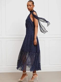 Abi polka dot scarf-neck chiffon dress