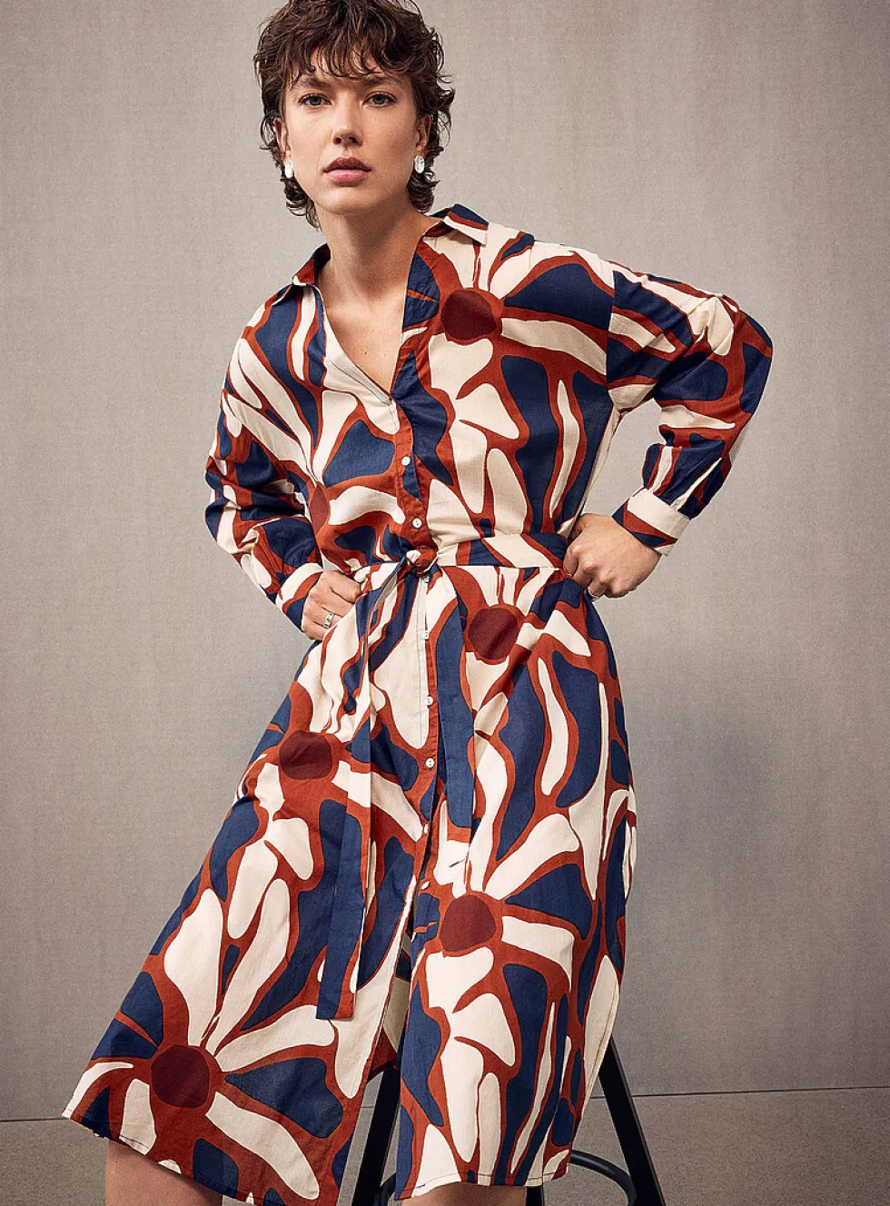 Abstract flowers voile shirtdress