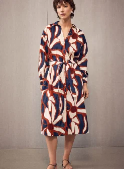 Abstract flowers voile shirtdress