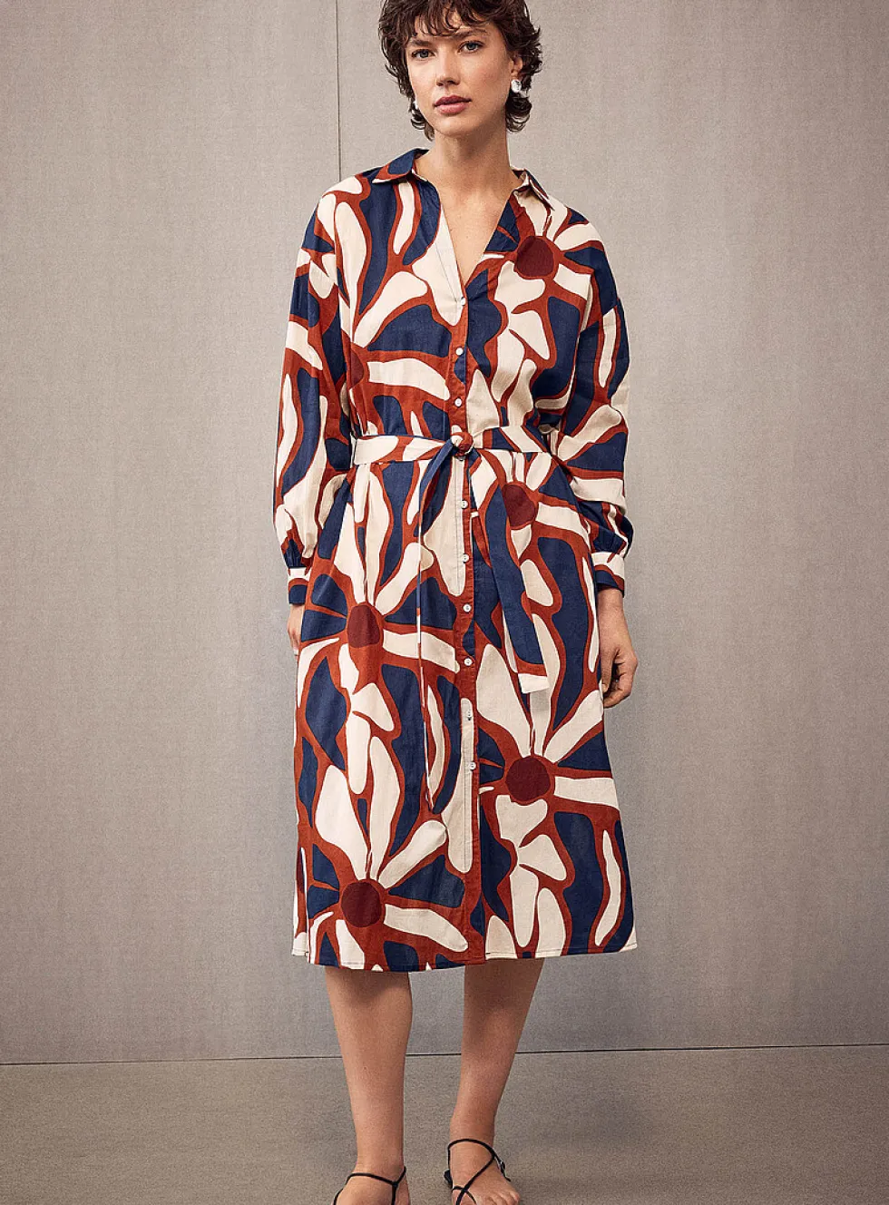 Abstract flowers voile shirtdress