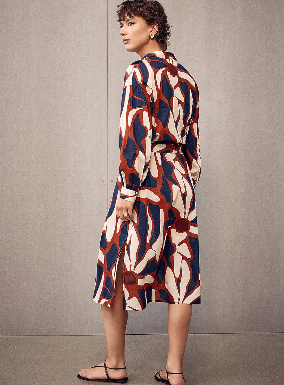 Abstract flowers voile shirtdress
