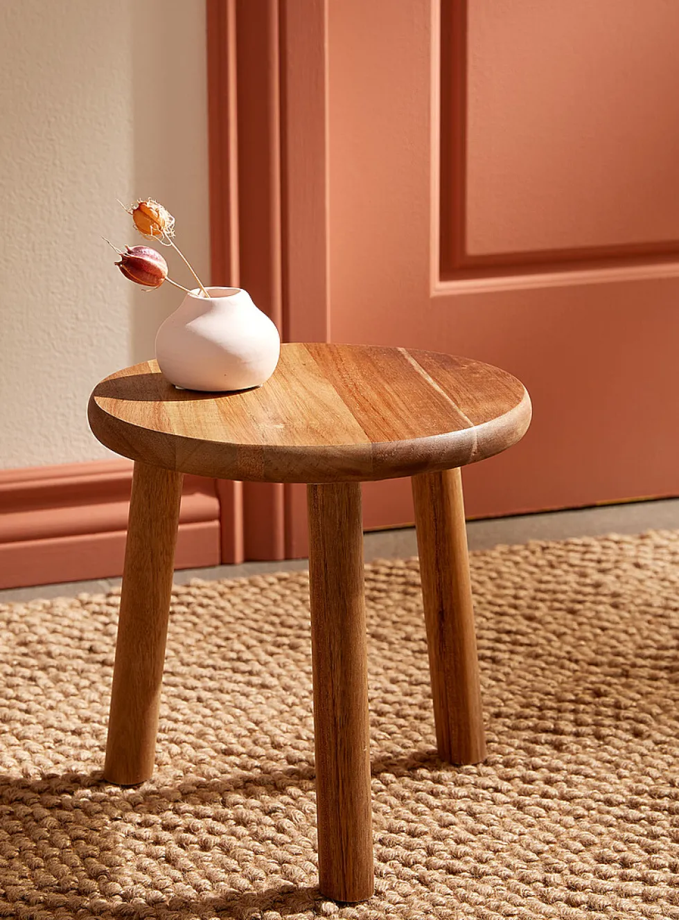 Acacia wood decorative stool