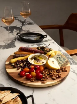 Acacia wood rotating plate with ceramic bowl