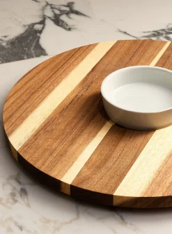 Acacia wood rotating plate with ceramic bowl