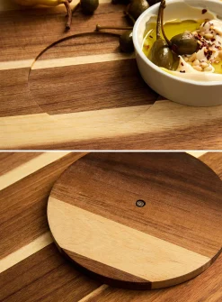 Acacia wood rotating plate with ceramic bowl