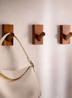 Acacia wood wall-mounted hooks