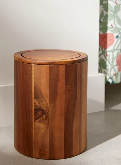 Acacia wood wastebasket