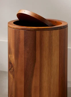 Acacia wood wastebasket