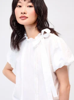 Accent bow sewn pleating blouse