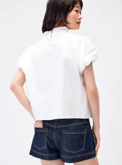 Accent bow sewn pleating blouse