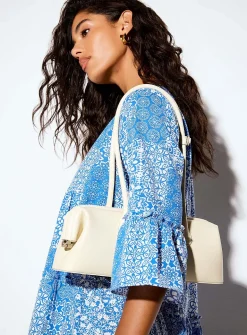Accent ruffles V-neck printed tunic dress