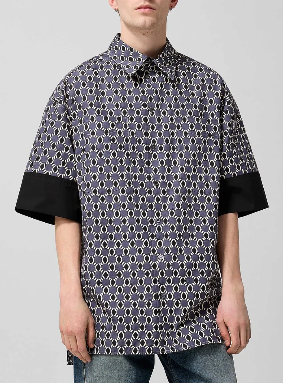 Accent sleeves geometric pattern loose shirt