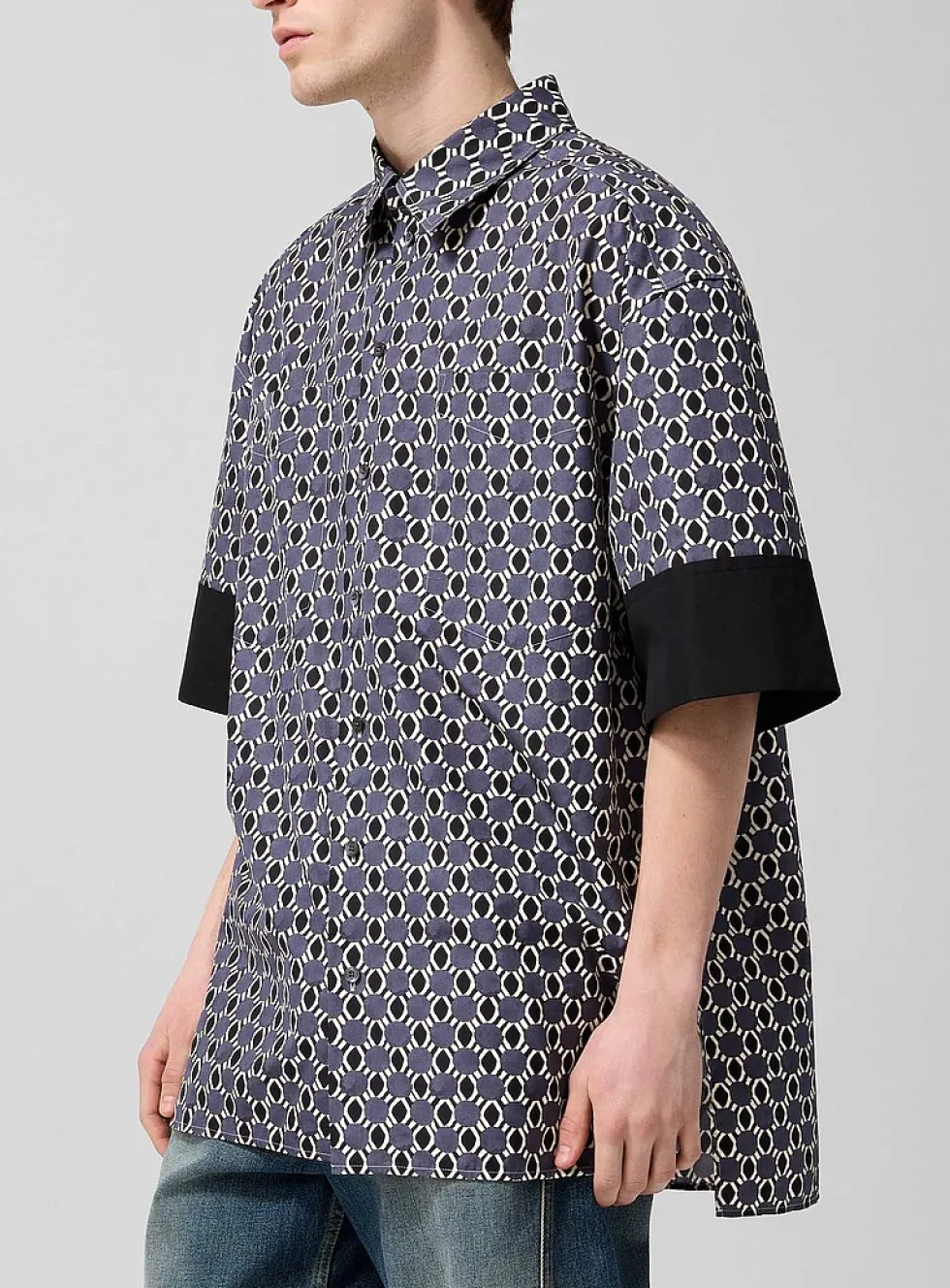 Accent sleeves geometric pattern loose shirt