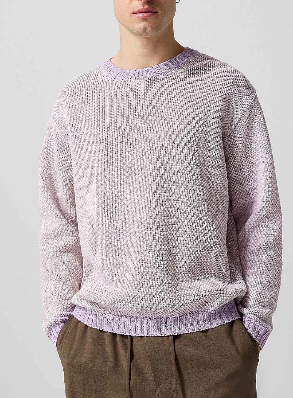 Accent trim openwork knit sweater