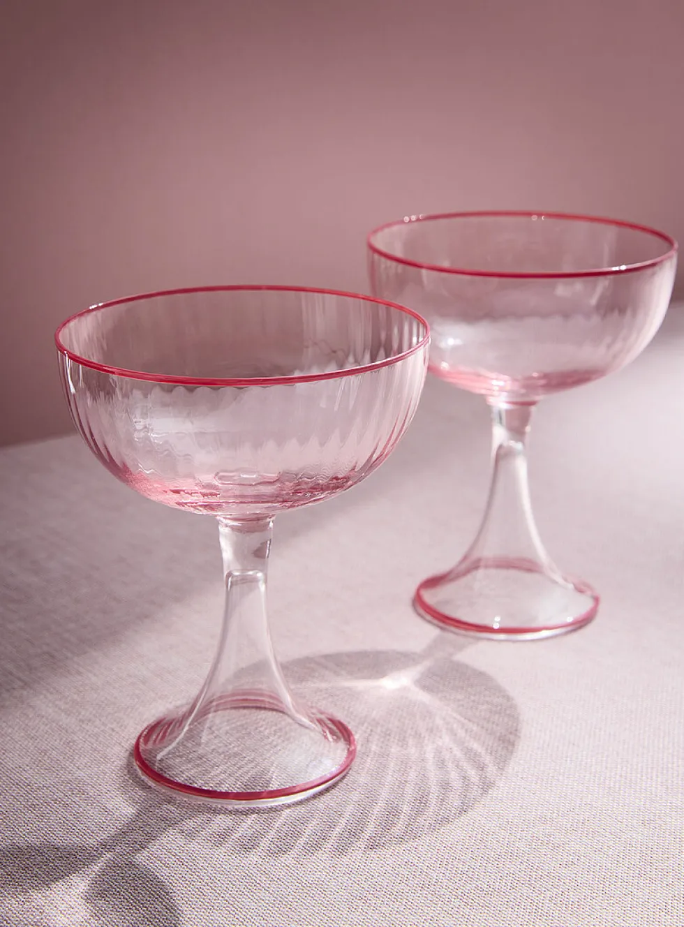 Accent trim pink cocktail glasses