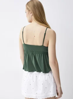 Adjustable tie-front babydoll cami
