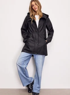 Adjustable-waist coated raincoat