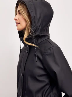 Adjustable-waist coated raincoat