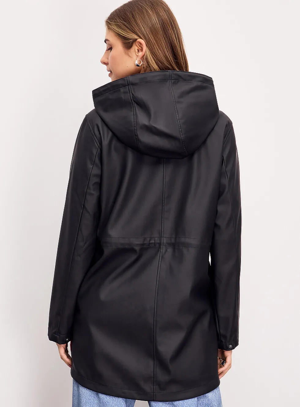 Adjustable-waist coated raincoat