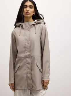 Adjustable-waist coated raincoat