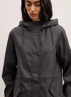 Adjustable-waist coated raincoat