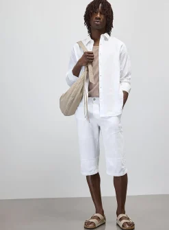 Adjustable-waist cotton and linen Bermudas