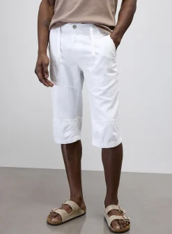 Adjustable-waist cotton and linen Bermudas