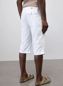 Adjustable-waist cotton and linen Bermudas