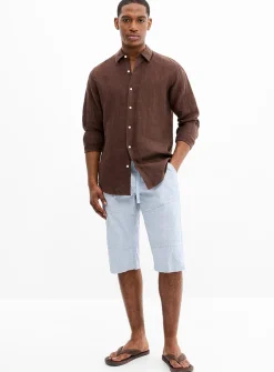 Adjustable-waist cotton and linen Bermudas